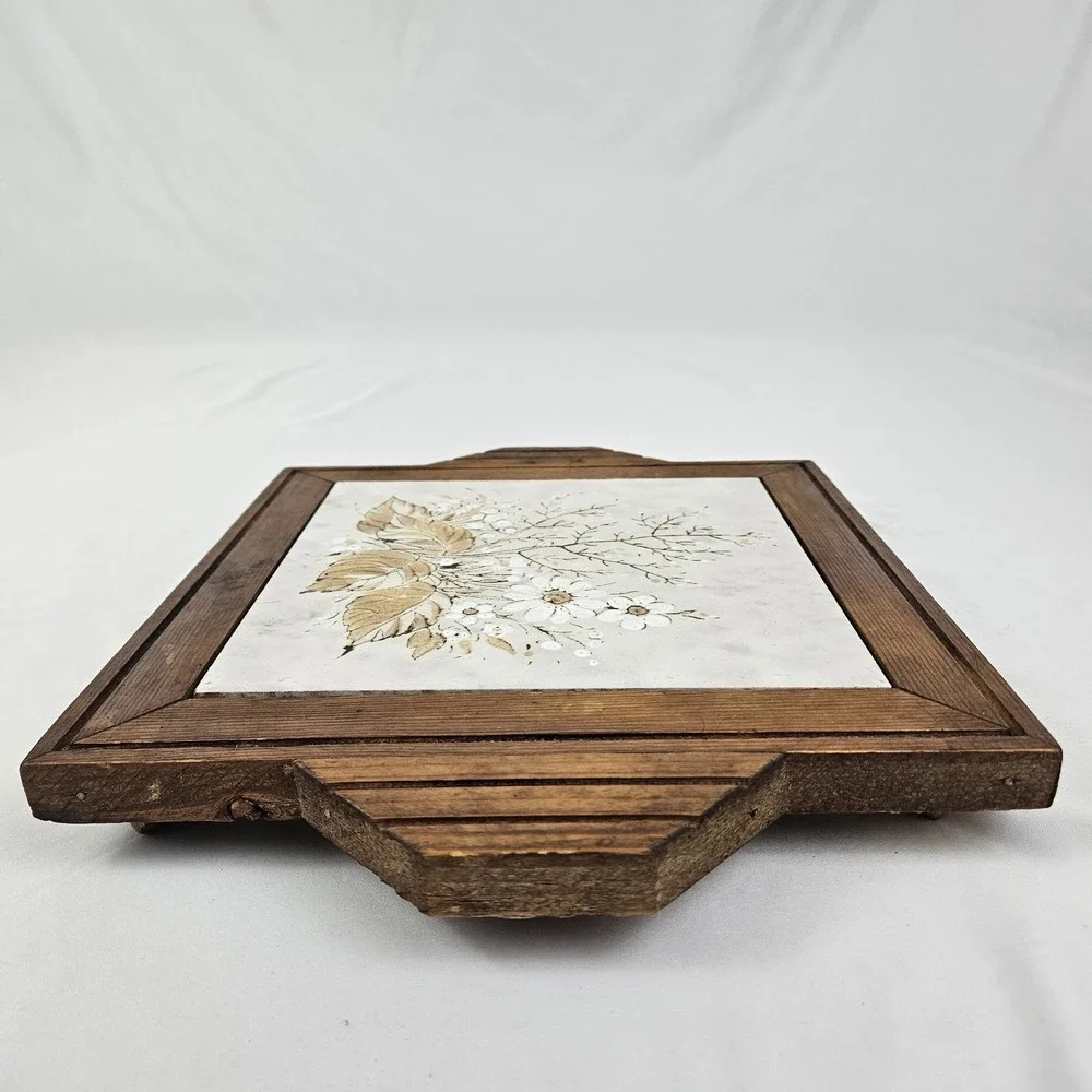 Wildflower Charcuterie Cheese Board Wood Italian Tile 1970s Vintage MCM Boho